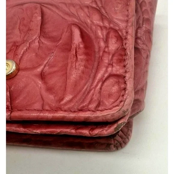 Brahmin Wallet Womens Pink Croc-Embossed Keychain ID Card Case Coin Key Ring